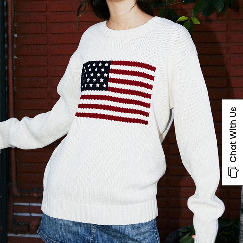 John Galt cream flag crew neck sweater